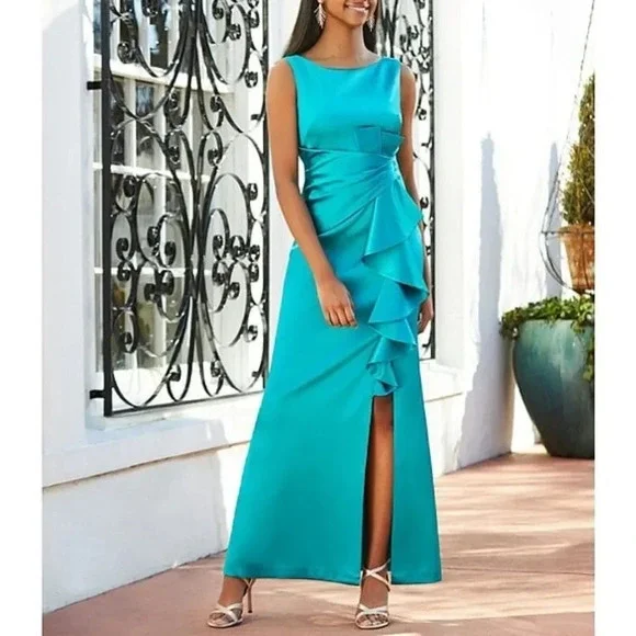 chinese dress ladies Aida Cascading Ruffle Gown - Oleander Floral Print Sleeveless Maxi Dress